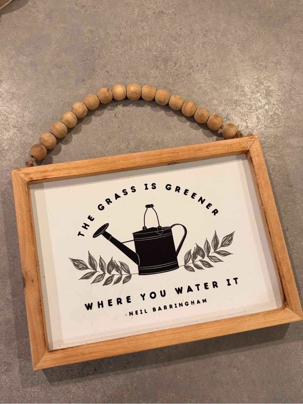 Wood Frame Watering Can Wall Sign - White & Natural Wood